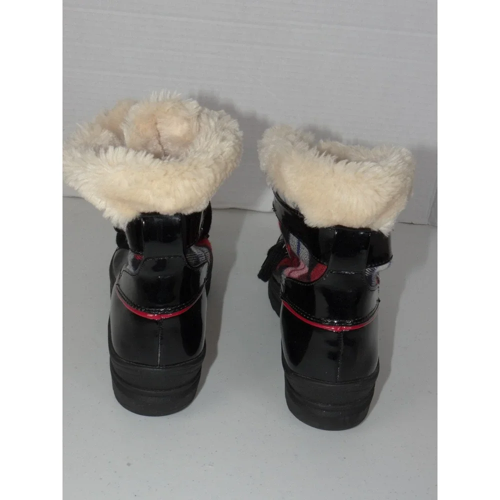 Anne Klein Sport AKGALLUP Black Plaid Faux Fur Trim Winter Duck Boots Womens 6M